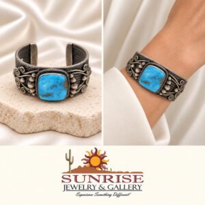 Navajo Sterling Silver & Sonoran Gold Turquoise Wide Cuff Bracelet