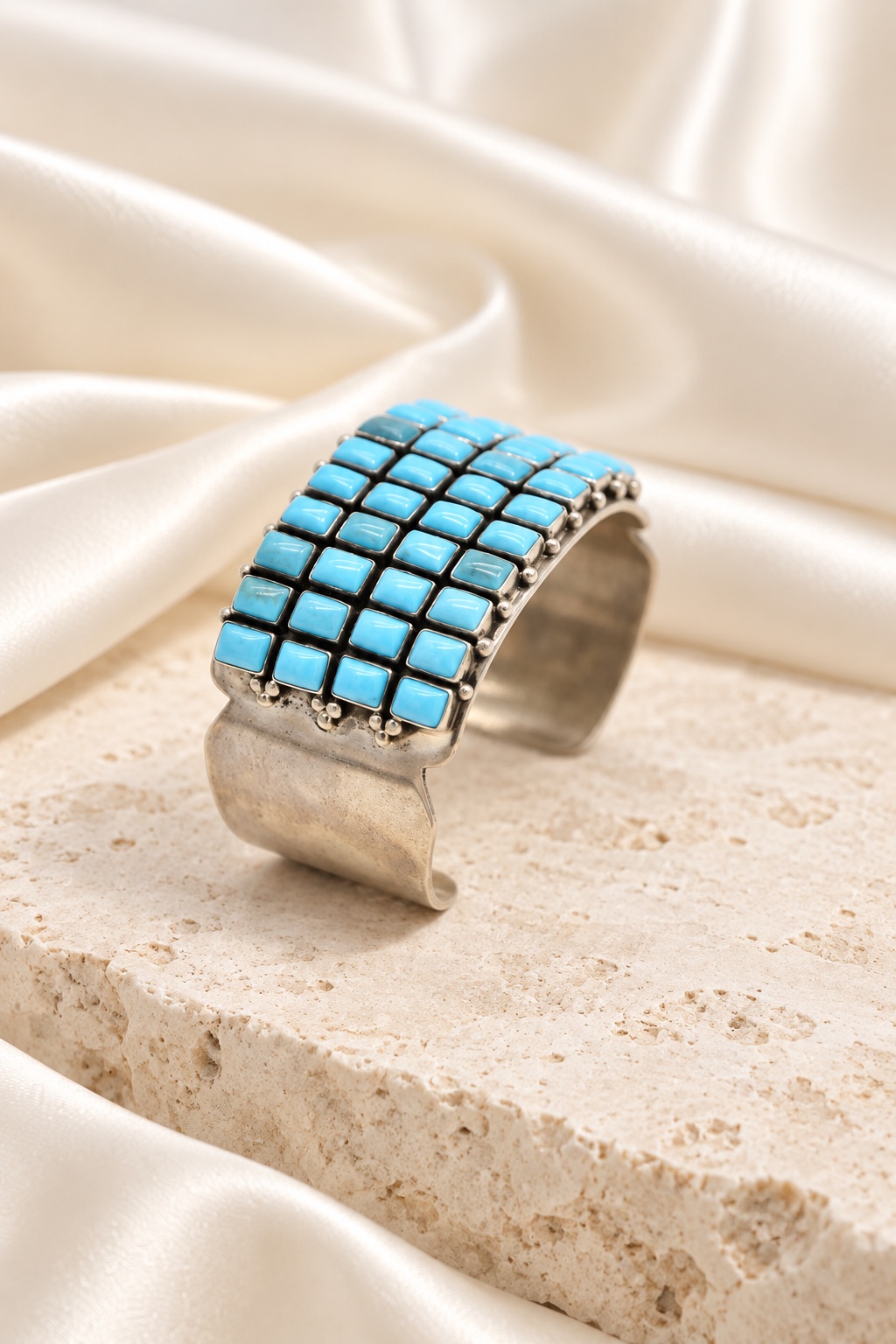 Sterling Silver & Sleeping Beauty Turquoise Wide Cuff Bracelet