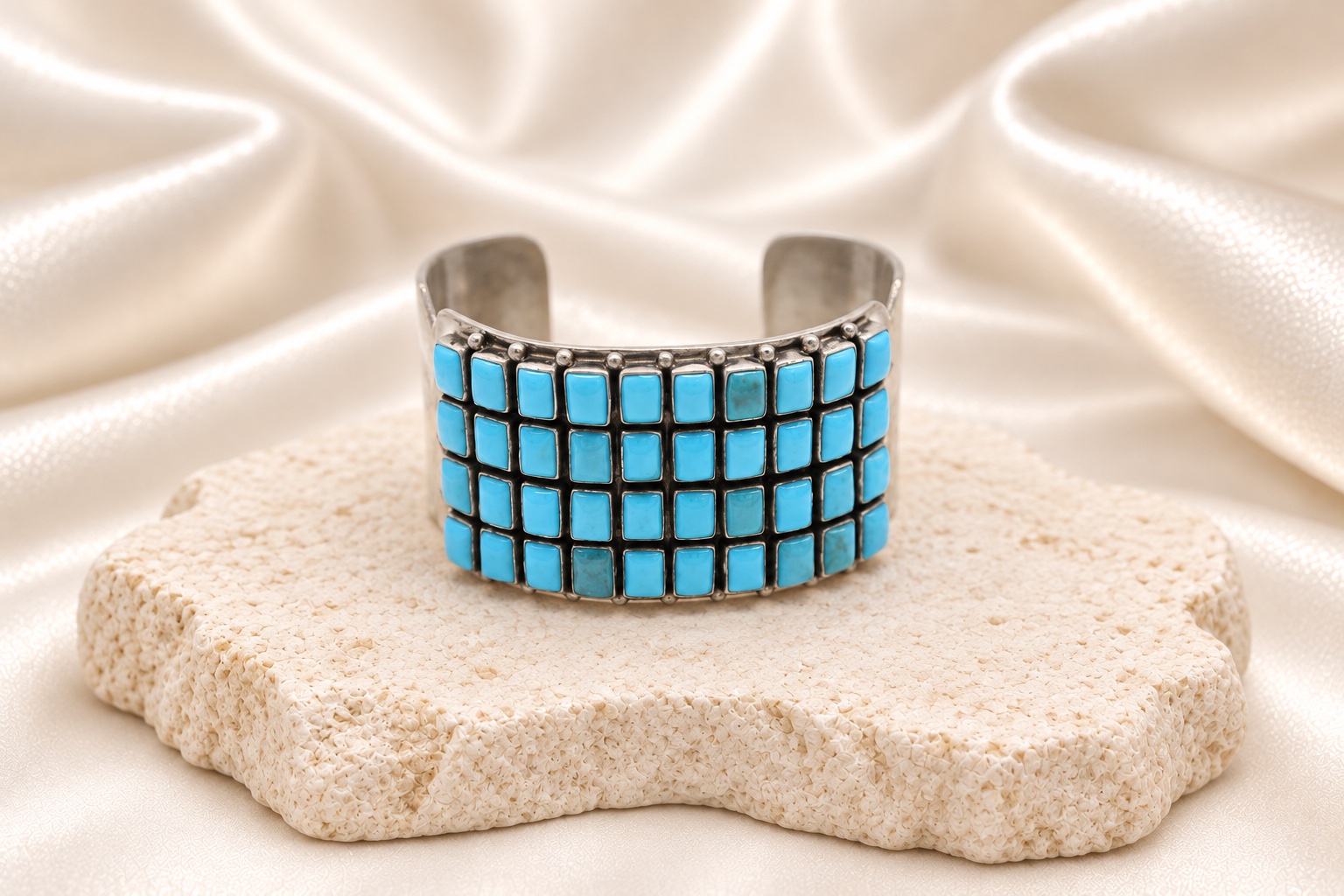 Sterling Silver & Sleeping Beauty Turquoise Wide Cuff Bracelet