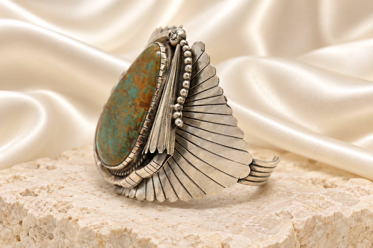 Sterling Silver & Royston Turquoise Wide Cuff Bracelet