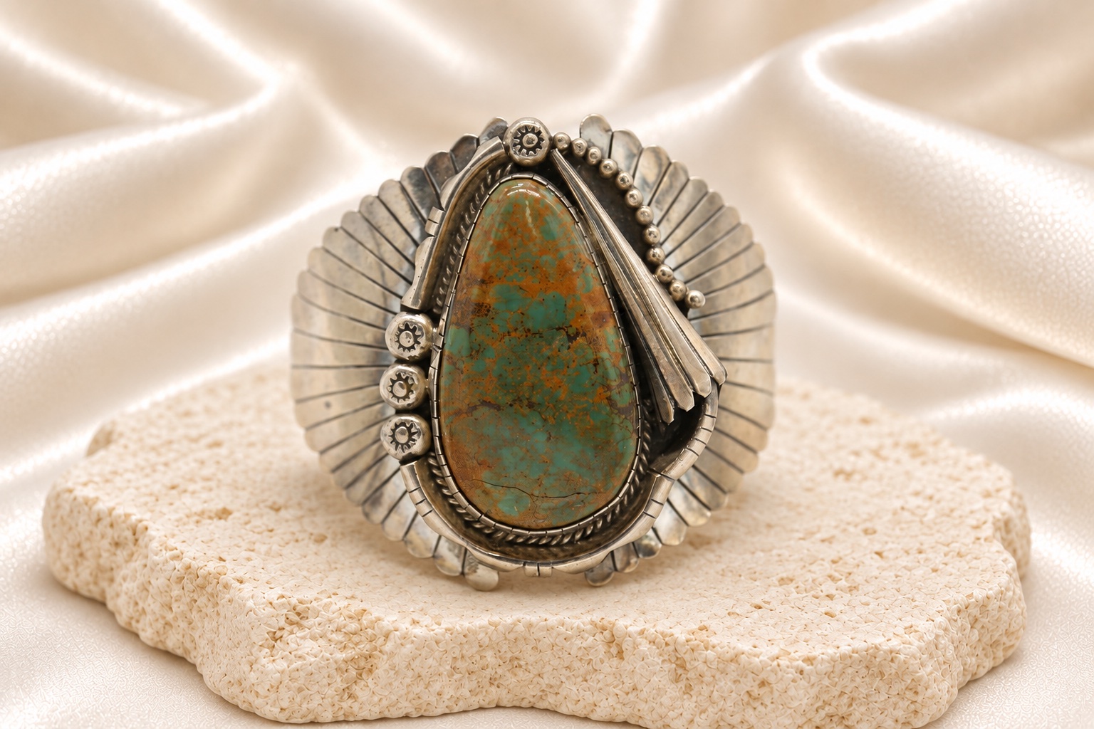 Sterling Silver & Royston Turquoise Wide Cuff Bracelet