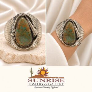 Sterling Silver & Royston Turquoise Wide Cuff Bracelet