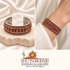 Sterling Silver & Mediterranean Coral Wide Cuff Bracelet
