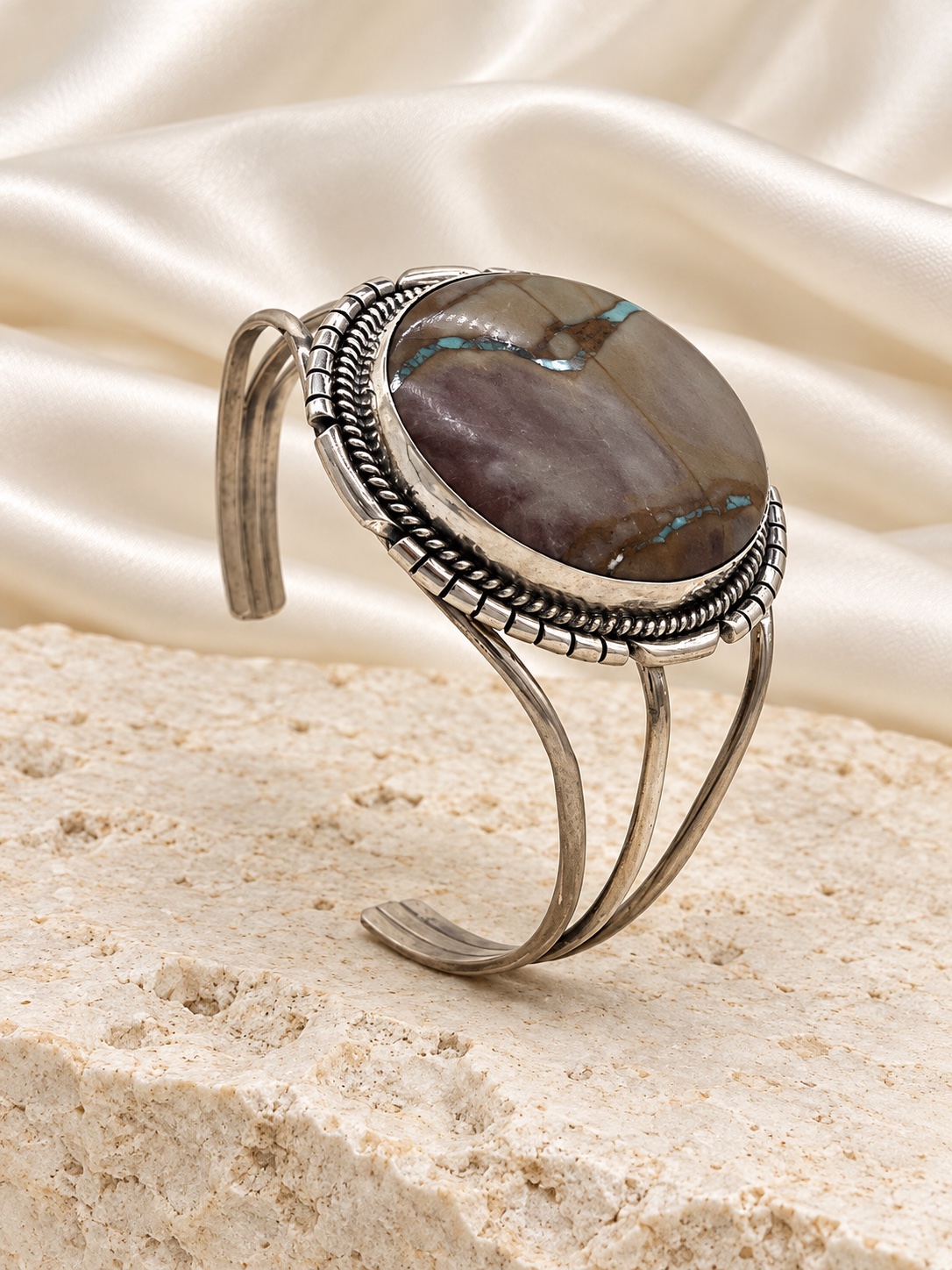 Navajo Sterling Silver & Boulder Turquoise Split Shank Cuff Bracelet