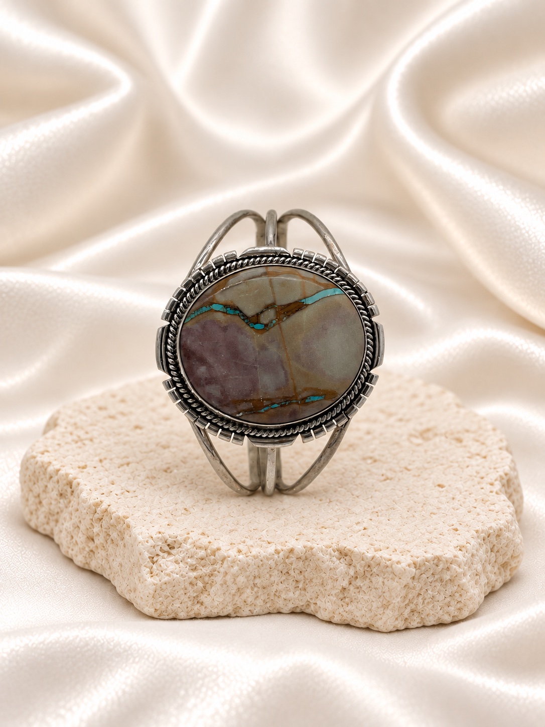 Navajo Sterling Silver & Boulder Turquoise Split Shank Cuff Bracelet