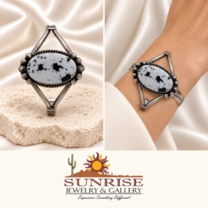 Navajo Sterling Silver & White Buffalo Split Shank Cuff Bracelet