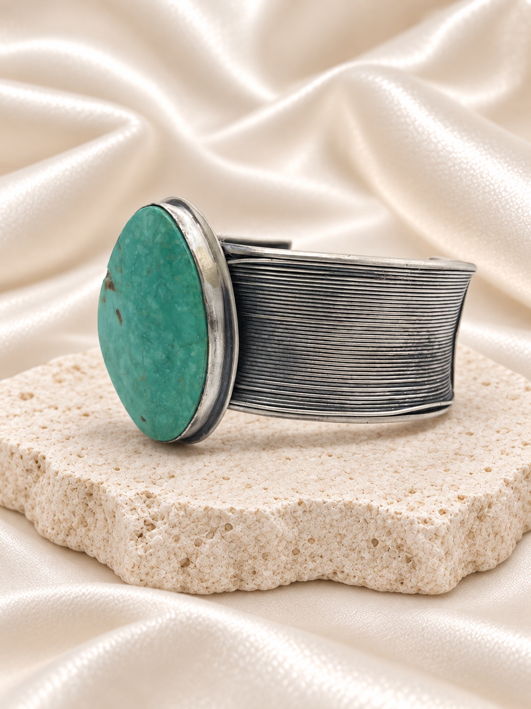 Navajo Sterling Silver & Carico Lake Turquoise Wide Cuff Bracelet