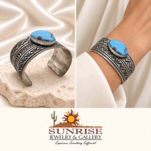 Golden Hills Turquoise and Engrave Sterling Silver Cuff Bracelet