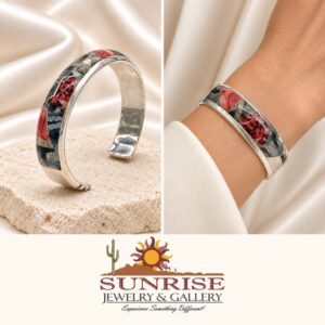 GL Miller Sterling Silver & Agate Inlaid Cuff Bracelet