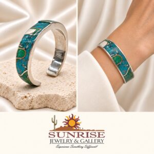 GL Miller Heavy Gauge Sterling Silver & Turquoise Inlaid Cuff Bracelet