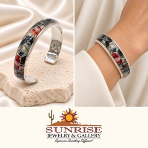 GL Miller Sterling Silver & Agate Inlaid Cuff Bracelet