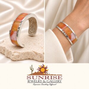 Studio GL Sterling SIlver & Inlaid Angel Coral Cuff Bracelet
