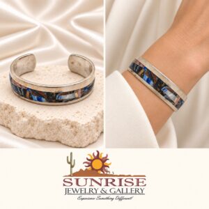 GL Miller Sterling Silver & Agate Inlaid Cuff Bracelet