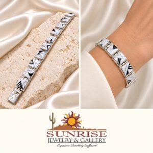 A Touch of Santa Fe Sterling Silver, White Buffalo & Onyx Inlay Link Bracelet
