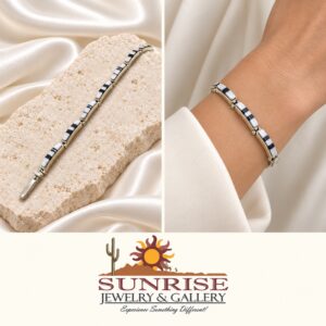 A Touch of Santa Fe Sterling Silver, White Buffalo & Onyx Inlaid Link Bracelet