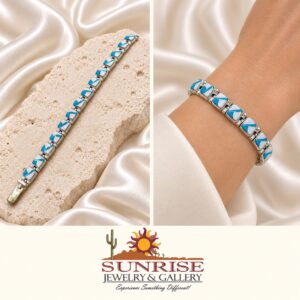 A Touch of Santa Fe Sterling Silver, White Buffalo & Turquoise Inlay Link Bracelet
