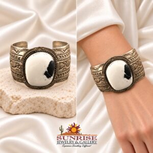 Delbert Secatero Sterling Silver & White Buffalo Cuff Bracelet