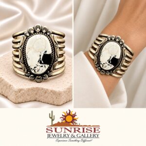 Navajo Sterling Silver White Buffalo 7 Shank Cuff Bracelet