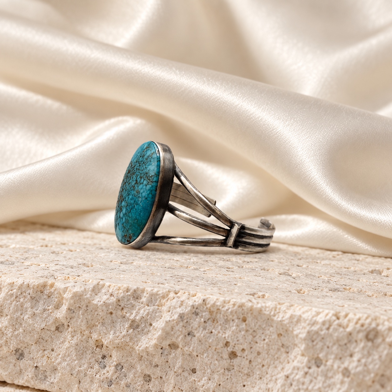 D. Skeets Sterling Silver & Turquoise Tri-Shank Cuff Bracelet