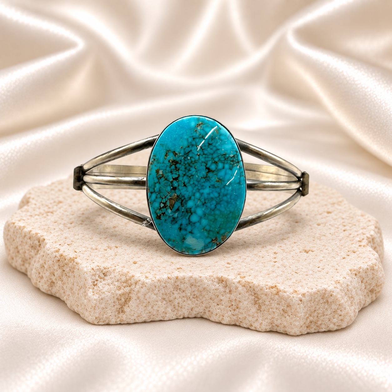 D. Skeets Sterling Silver & Turquoise Tri-Shank Cuff Bracelet