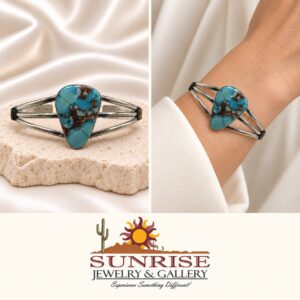 D. Skeets Sterling Silver & Turquoise Tri-Shank Cuff Bracelet