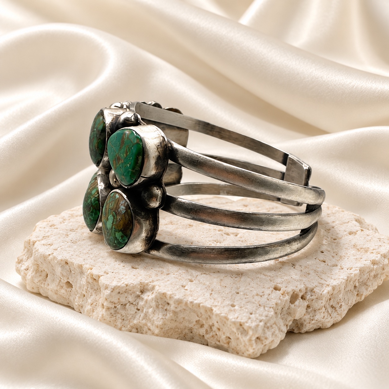 Kathleen Livingston Sterling Silver & Turquoise Tri-Shank Cuff Bracelet