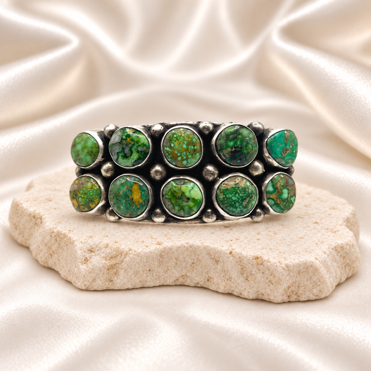 Kathleen Livingston Sterling Silver & Turquoise Tri-Shank Cuff Bracelet