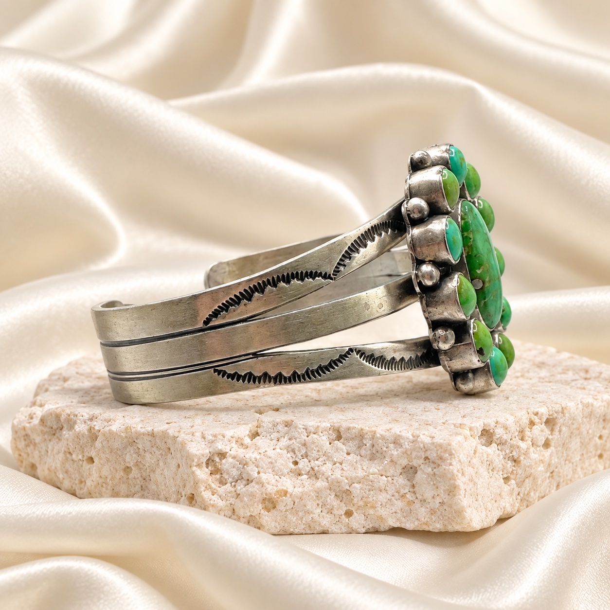 P. Livingston Sterling Silver & Turquoise Tri-Shank Cuff Bracelet