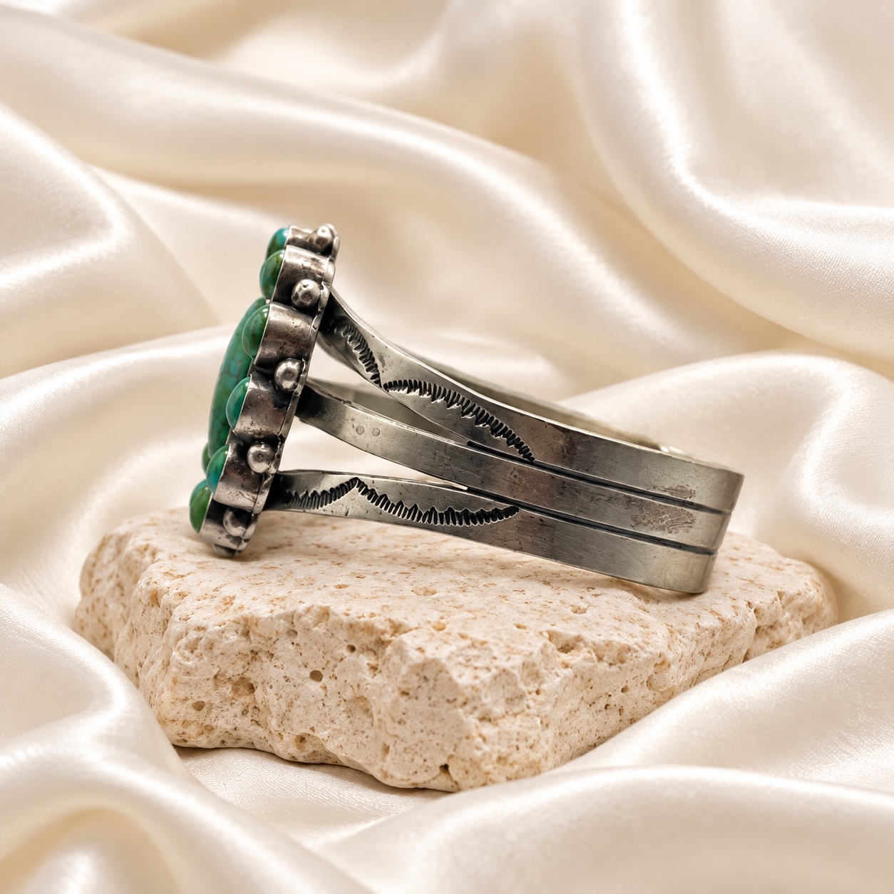P. Livingston Sterling Silver & Turquoise Tri-Shank Cuff Bracelet