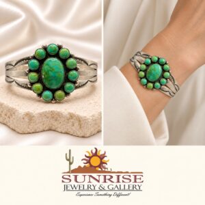P. Livingston Sterling Silver & Turquoise Tri-Shank Cuff Bracelet