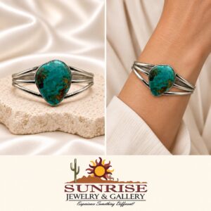 Sterling Silver & Royston Turquoise Tri-Shank Cuff Bracelet