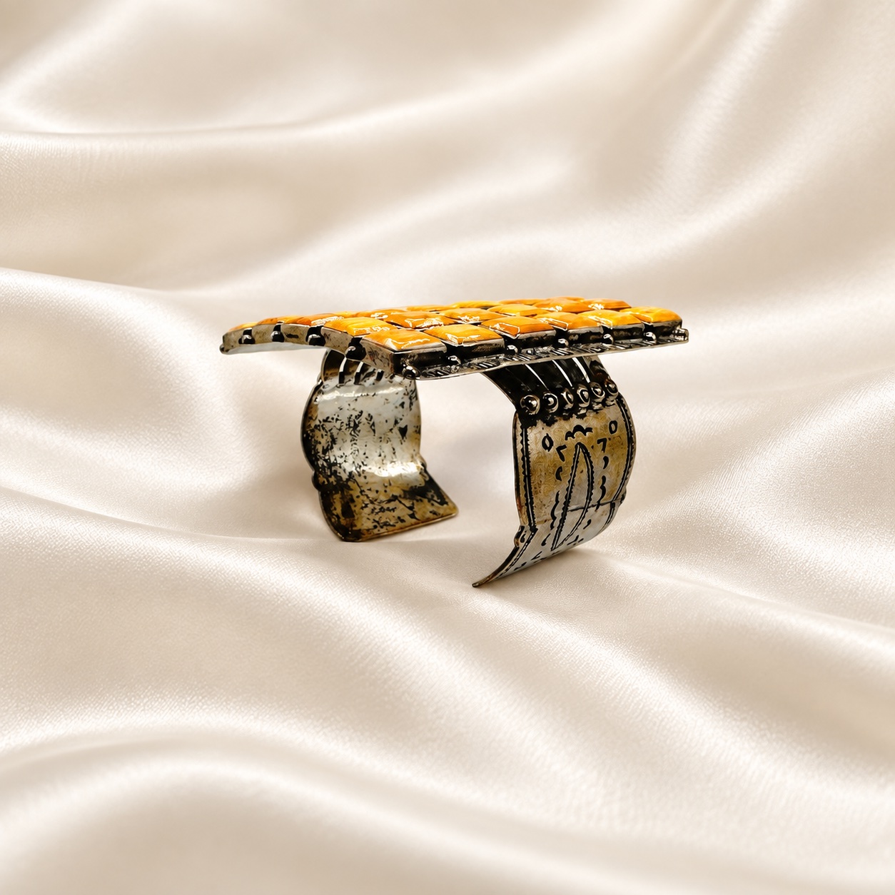 Sterling Silver & Spiny Oyster Multi-Row Wide Cuff Bracelet