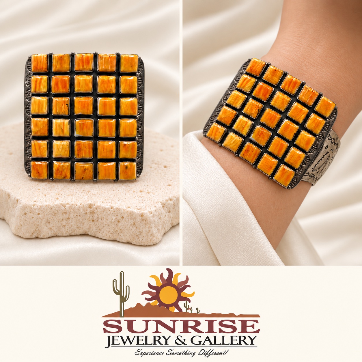 Sterling Silver & Spiny Oyster Multi-Row Wide Cuff Bracelet