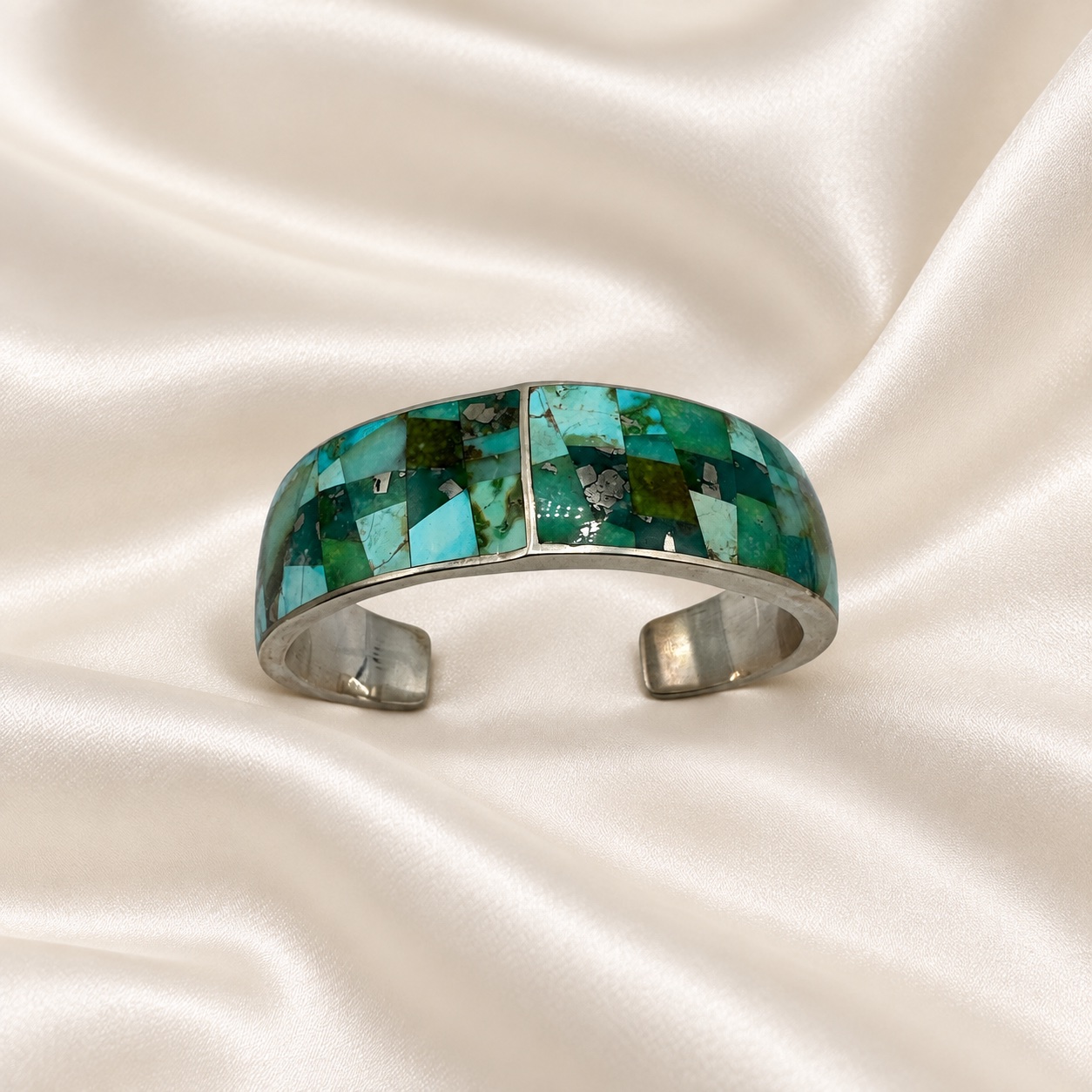 Studio GL Heavy Gauge Sterling Silver & Turquoise Inlay Cuff Bracelet
