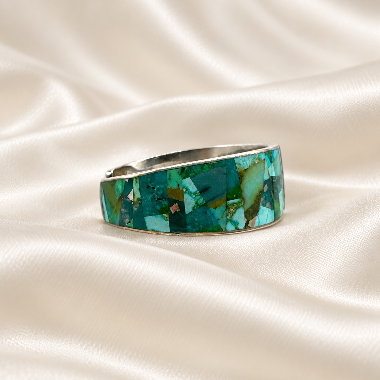Studio GL Heavy Gauge Sterling Silver & Turquoise Inlay Cuff Bracelet