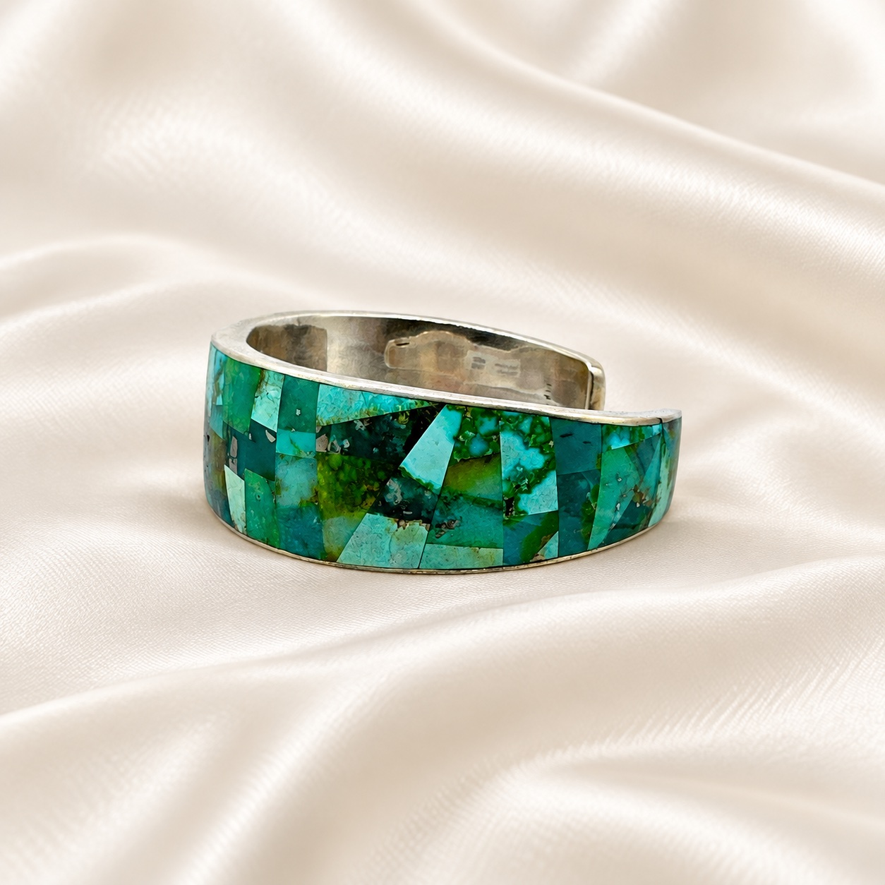 Studio GL Heavy Gauge Sterling Silver & Turquoise Inlay Cuff Bracelet