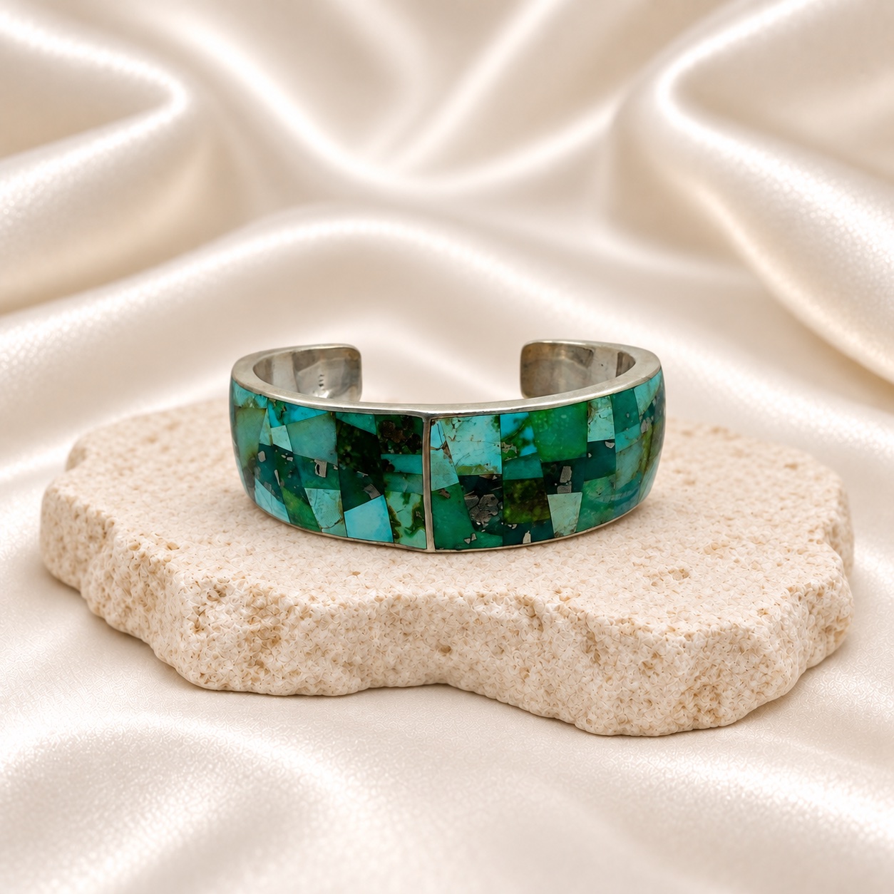 Studio GL Heavy Gauge Sterling Silver & Turquoise Inlay Cuff Bracelet