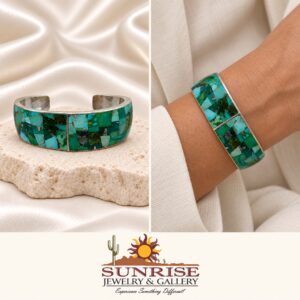 Studio GL Heavy Gauge Sterling Silver & Turquoise Inlay Cuff Bracelet