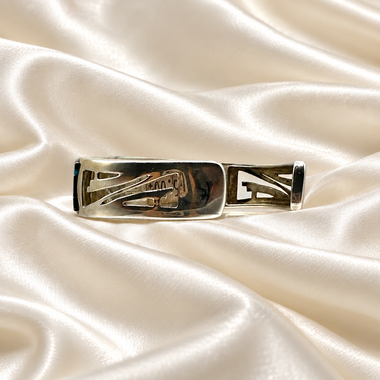 Studio GL Heavy Gauge Sterling Silver, Onyx, & Turquoise Inlay Cuff Bracelet