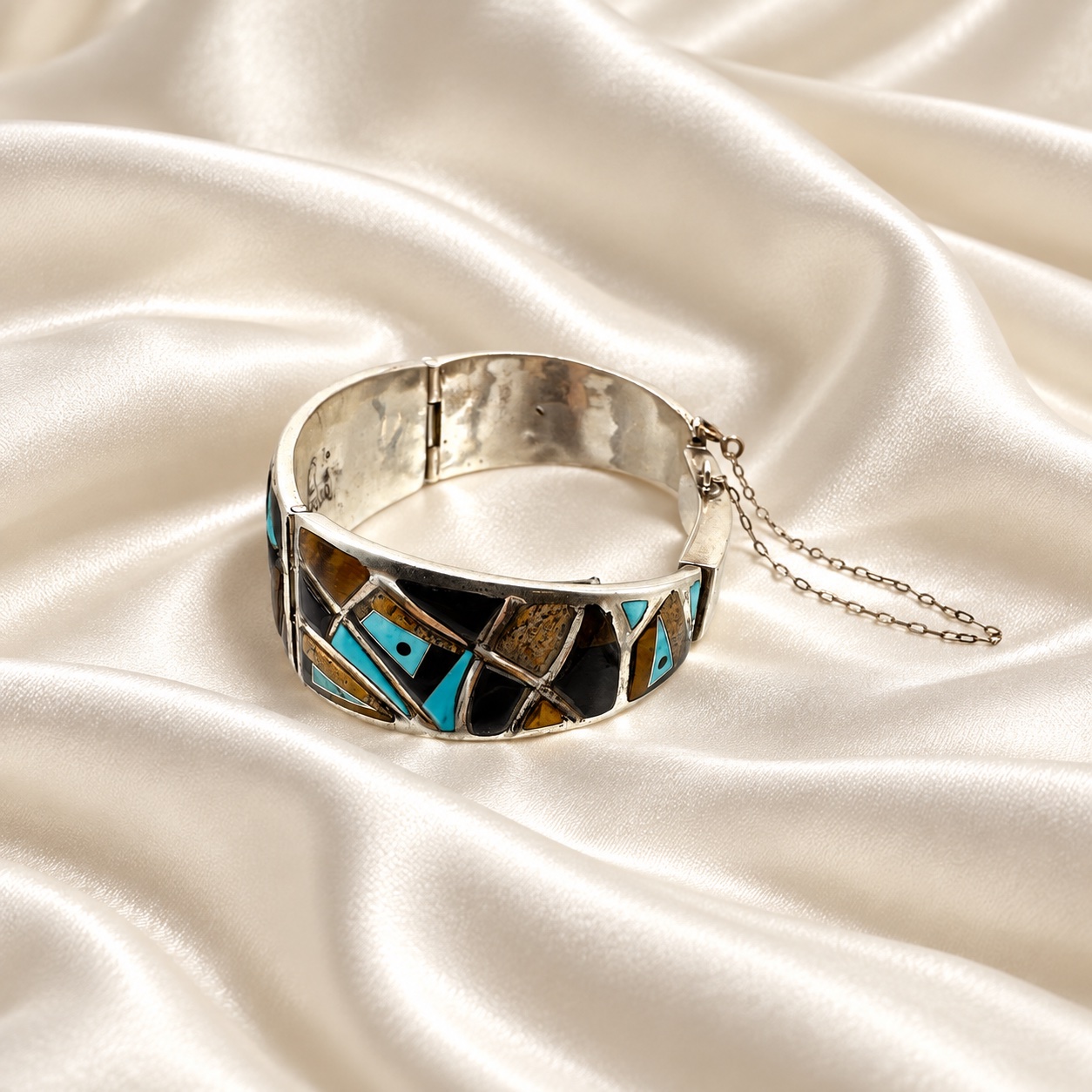 Studio GL Sterling Silver & Multi Stone Inlay Link Bracelet