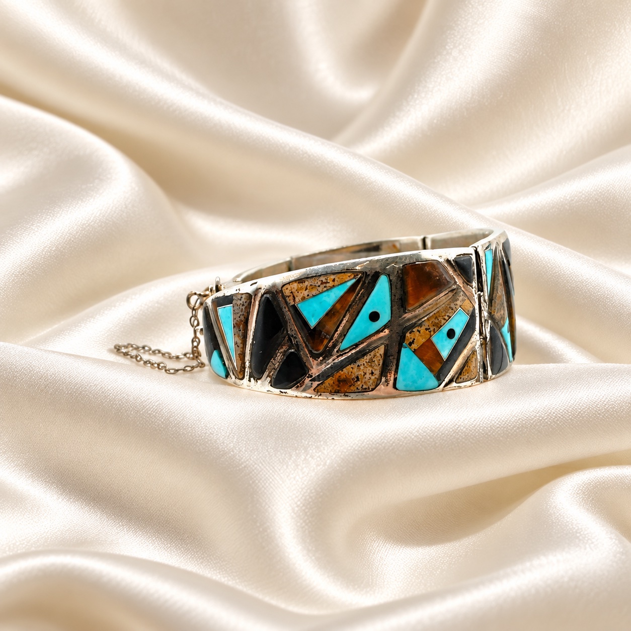 Studio GL Sterling Silver & Multi Stone Inlay Link Bracelet