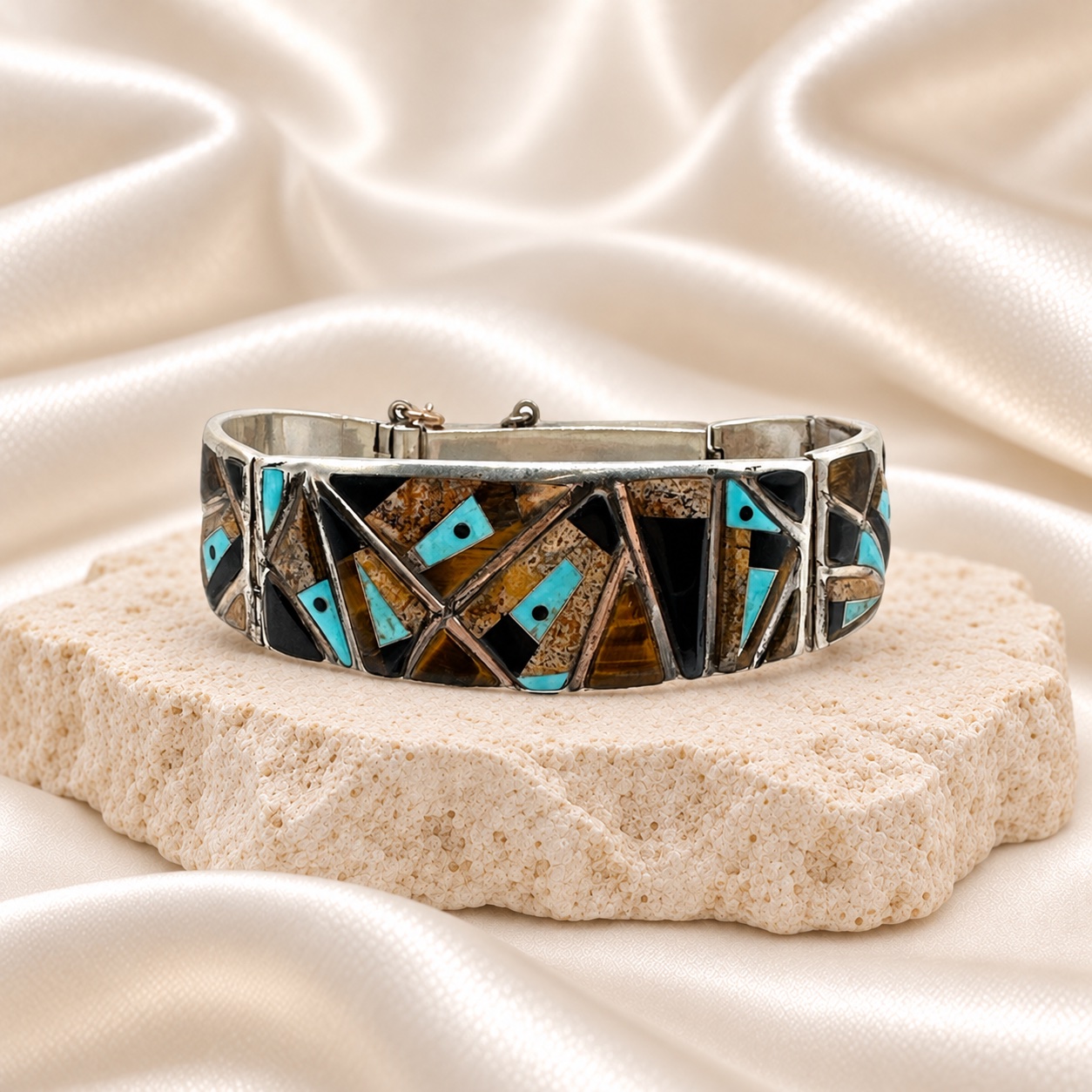 Studio GL Sterling Silver & Multi Stone Inlay Link Bracelet