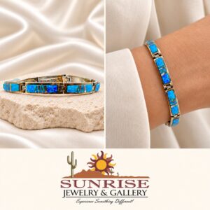 A Touch of Santa Fe Sterling Silver Opal Inlay Link Bracelet