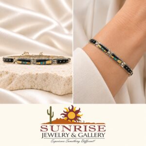 A Touch of Santa Fe Sterling Silver & Multi-Stone Inlay Link Bracelet