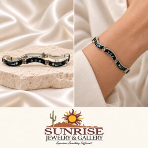 A Touch of Santa Fe Sterling Silver Multi-Stone Inlay Wave Link Bracelet