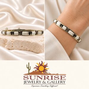 A Touch of Santa Fe Sterling Silver & Multi-Stone Inlay Link Bracelet
