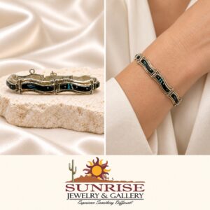A Touch of Santa Fe Sterling Silver Multi-Stone Inlay Wave Link Bracelet