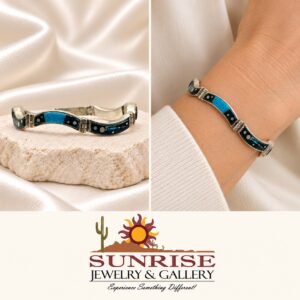 A Touch of Santa Fe Sterling Silver Multi-Stone Inlay Wave Link Bracelet