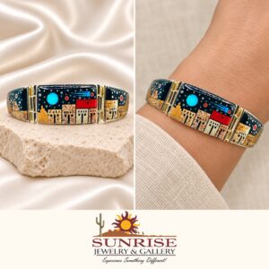 Fred Begay Sterling Silver Multi-Stone Inlay Link Bracelet