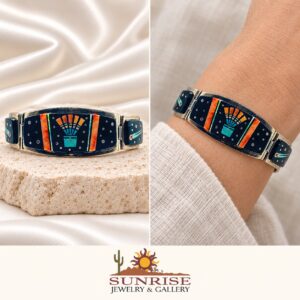 A Touch Of Santa Fe Sterling Silver Multi-Stone Inlay Link Bracelet